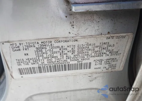 2002 Toyota Rav4 из США, поврежденный, VIN JTEGH20V520066539